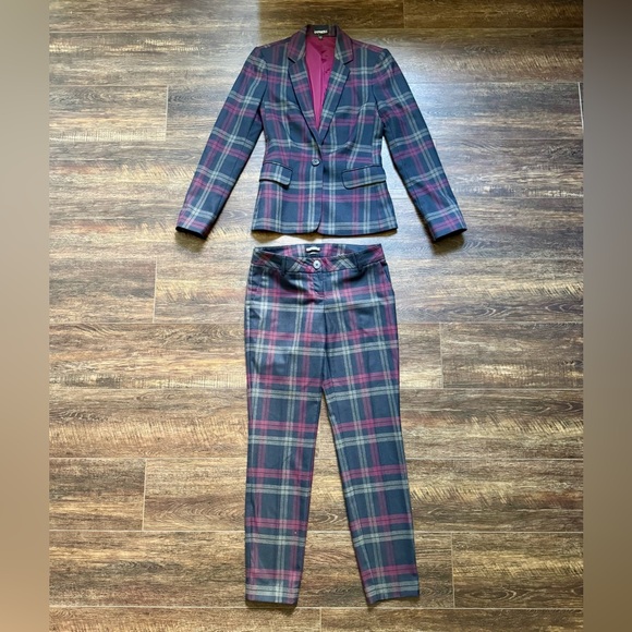 Express business pants suit jacket Columnist plaid 0 - Picture 2 of 10